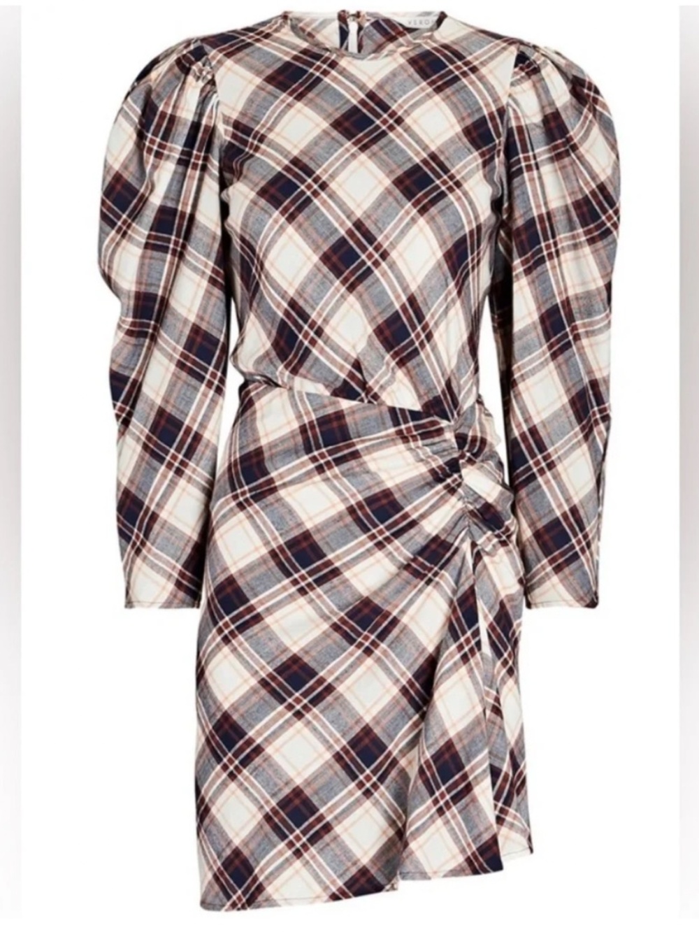 NWT $398 Veronica Beard Agnor Brown Plaid MiniDress Puff Sleeve Size 2